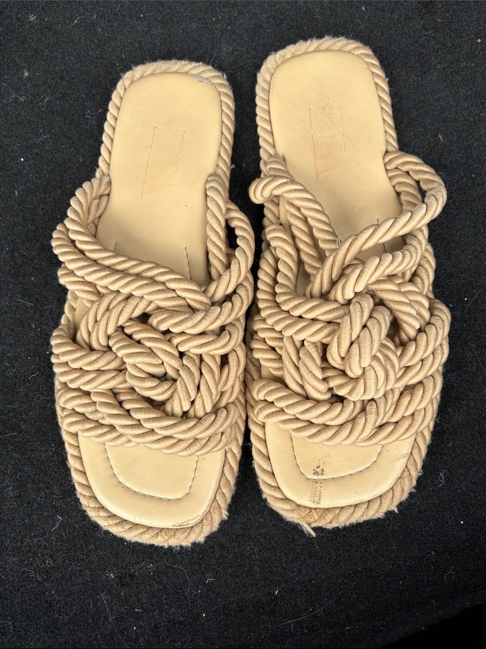 Zara Tan Braided Rope Slide Sandals - Women